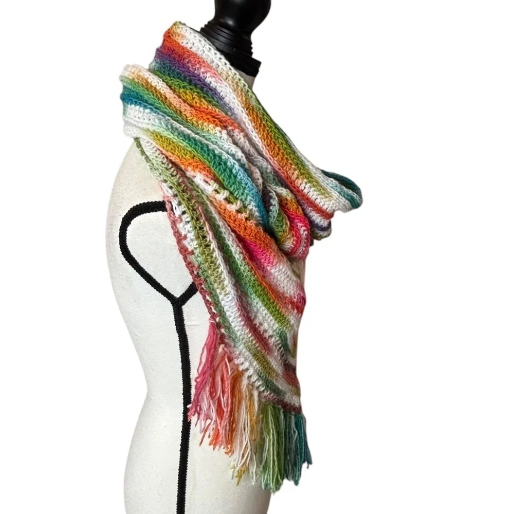 Handcrafted Crochet Hooded Cowl Scarf With Fringe New Handmade by Seller Knit